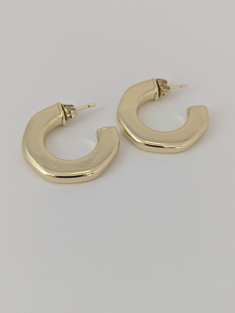 Gold-Plated 14K Tone Flat Chunky Hoop Earrings 25mm Minimalist